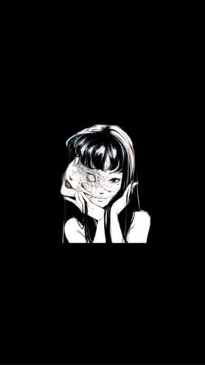 動漫女孩半張臉被裂開的面具覆蓋，黑色背景。 — 可愛動漫女孩 壁紙