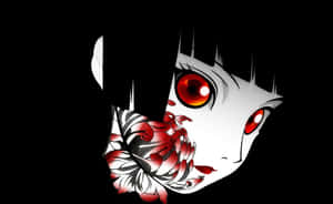 動漫女孩，紅眼睛，臉頰有花卉圖案，黑色背景 — 暗黑動漫風格GIF 壁紙