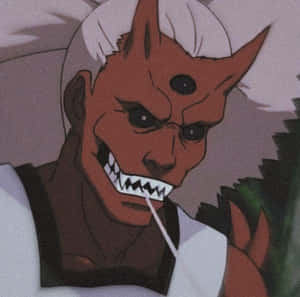 紅皮膚動漫惡魔，白色頭髮和尖銳牙齒，拿著吸管。 — 惡魔男孩 動漫 壁紙