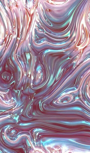 流動金屬液體的抽象數位藝術作品，帶有粉紅和青色虹彩。 — Galaxy Tab A 壁紙