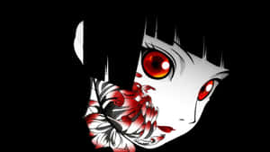 動漫女孩，紅眼睛，臉頰上有花卉紋身，黑色背景 — 暗黑動漫風格GIF 壁紙