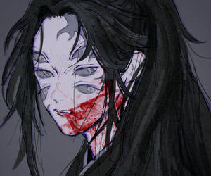 動畫角色，長黑髮，臉上帶血，深灰色背景 — 鬼滅之刃 炭治郎 壁紙