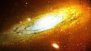一個擁有金色旋臂和明亮恆星的深空螺旋星系。 — 宇宙美學 壁紙