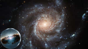 螺旋星系，核心明亮，旋臂旋轉，插圖顯示發光星雲。 — 宇宙 壁紙