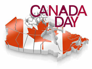 以加拿大國旗風格呈現的3D加拿大地圖，帶有Canada Day文字。 — 加拿大 iPhone 壁紙