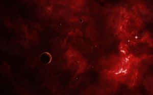 深空中的紅色星雲、行星和星星 — 酷炫太空 壁紙