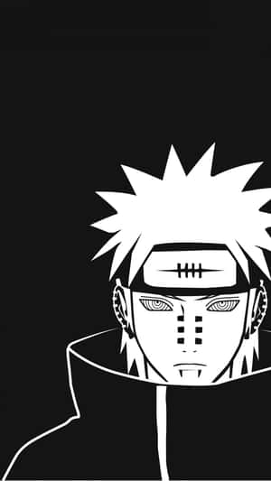 動畫角色漩渦鳴人以白色線條藝術呈現於黑色背景上。 — 動漫惡魔 壁紙