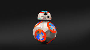 低多邊形BB-8機器人，帶有白色、橙色和藍色面板，在深色背景上 — 紅色圓圈 壁紙