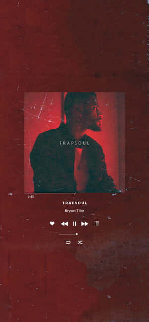 音樂播放器介面在紅色紋理背景上顯示Bryson Tiller的'Trapsoul'。 — 美學音樂 壁紙