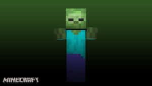 一個 Minecraft 殭屍角色，綠色皮膚，藍色襯衫，背景為深綠色。 — 我的世界苦力怕 壁紙