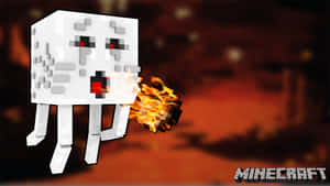 一個 Minecraft 地獄幽靈在熾熱的背景上噴火。 — 我的世界 壁紙