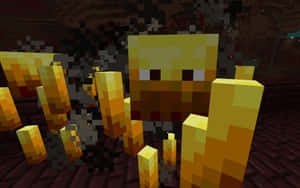 一個像素化的 Minecraft 苦力怕在黑暗洞穴中被金塊包圍。 — 我的世界苦力怕 壁紙