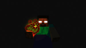 Minecraft 殭屍在黑暗中手持發光的苦力怕 — 電玩遊戲 GIF 壁紙