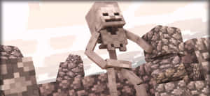 Minecraft 骷髏站在類似沙漠環境中的方塊地形上。 — 骷髏迷因 壁紙