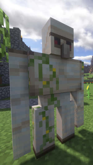 一個身上有綠色藤蔓的 Minecraft 殭屍站在草地上。 — 可愛 Minecraft 壁紙
