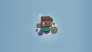 Minecraft 角色在藍色背景前拿著泥土方塊 — 我的世界 壁紙
