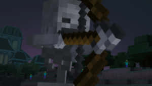 Minecraft 骷髏在夜間用弓瞄準，附近有殭屍村民。 — 我的世界苦力怕 壁紙