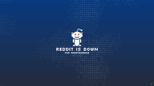 像素藝術 Reddit 吉祥物在藍色漸層背景上，帶有維護訊息。 — 藍色美學電腦 壁紙