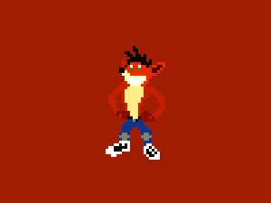 像素藝術：Crash Bandicoot雙手叉腰站在紅色背景上 — 秋季美學 壁紙
