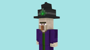 像素藝術風格的Minecraft女巫角色，穿著紫色長袍和黑色帽子。 — 我的世界苦力怕 壁紙