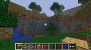 Minecraft遊戲場景，在像素化世界中有瀑布和樹木。 — 我的世界 壁紙