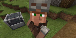 Minecraft村民在草地地形中拿著箱子 — 我的世界 壁紙