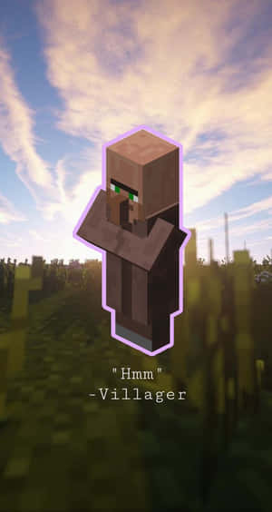 一個Minecraft村民角色在夕陽下的草地上站立。 — 我的世界苦力怕 壁紙