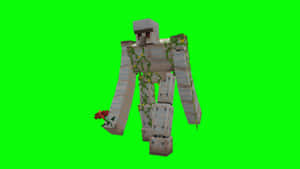 方塊狀殭屍在綠色螢幕上手持紅花。 — 可愛 Minecraft 壁紙