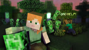 Minecraft玩家在森林中被殭屍包圍。 — 我的世界 壁紙