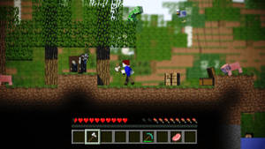 Minecraft玩家在森林中與動物和箱子一起 — 我的世界 壁紙