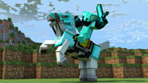Minecraft玩家在草地山丘上騎著一匹青色的馬。 — 我的世界 壁紙