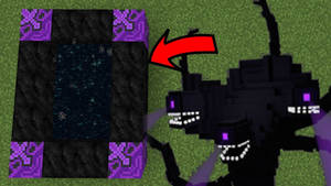 Minecraft終界使者指向一個帶有紫色框架的活躍終界傳送門。 — 凋零風暴 壁紙
