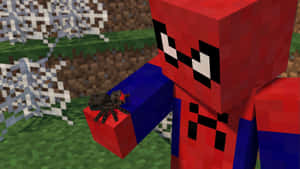 Minecraft蜘蛛人在雪地草地上手持蜘蛛。 — 蜘蛛 壁紙