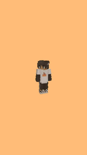 Minecraft角色穿著白色襯衫帶橙色火焰圖案，背景為桃色 — 插畫 壁紙