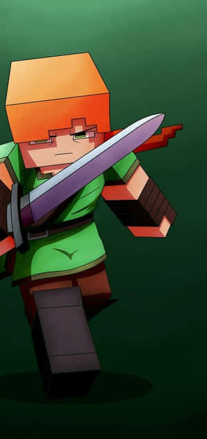 Minecraft角色以像素風格持劍 — 我的世界 史蒂夫 壁紙