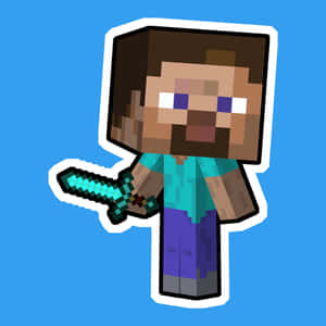Minecraft角色在藍色背景上手持鑽石劍 — iPad Air 11 壁紙