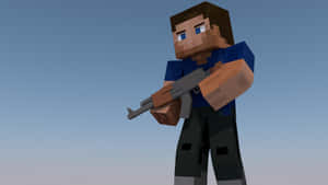 Minecraft角色以像素風格持步槍。 — 我的世界 壁紙