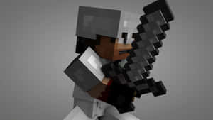 穿著方塊盔甲的Minecraft角色，手持像素化劍。 — 我的世界 鑽石 壁紙
