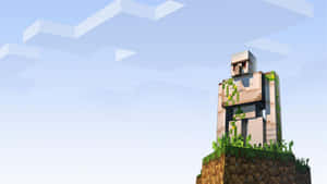 Minecraft角色站在草塊上，背景是藍天和方塊狀的雲朵。 — 可愛 Minecraft 壁紙