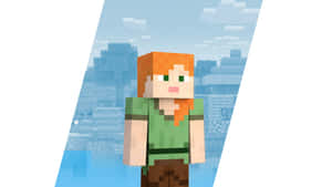 像素化遊戲世界中的Minecraft角色，橙色頭髮和綠色襯衫。 — 我的世界 史蒂夫 壁紙