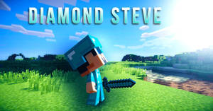Minecraft Steve穿著鑽石盔甲在草地上拿著劍。 — 我的世界 壁紙