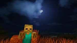 月光下草叢中的Minecraft角色 — 我的世界苦力怕 壁紙