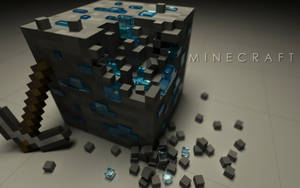 被鎬子擊碎的Minecraft鑽石礦石方塊，碎片散落在地板上。 — 我的世界 鑽石 壁紙