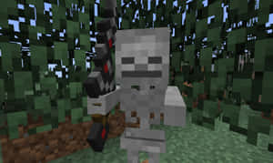 Minecraft骷髏在森林中持劍 — 骷髏迷因 壁紙