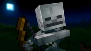 Minecraft骷髏在發光月亮下拿著弓 — 我的世界苦力怕 壁紙