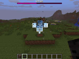 玩家在Minecraft草地上對抗凋零怪首領。 — 我的世界苦力怕 壁紙