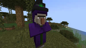Minecraft 女巫身穿紫色長袍站在森林中 — 女巫 壁紙