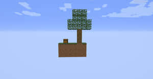 浮空的Minecraft方塊，上有樹木和箱子，藍天背景 — 可愛 Minecraft 壁紙