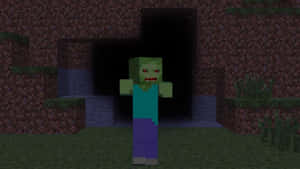 Minecraft中的殭屍角色在夜晚站在洞穴入口處。 — 我的世界苦力怕 壁紙