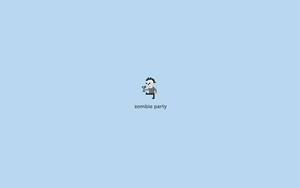 像素化殭屍手持馬丁尼杯，藍色背景上寫著 zombie party。 — 簡約 壁紙